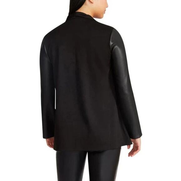 Steve Madden Black Drape Collar Jacket Faux Leather Sleeves NWT S - Picture 3 of 7